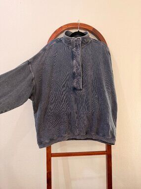 Aerie Getaway Quarter Snap Mock Neck Oversized Sweatshirt Pullover Blue - XL